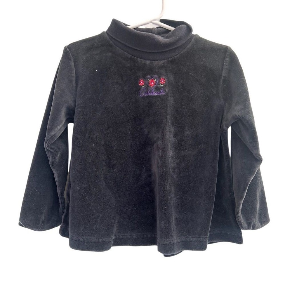 OshKosh Velour Turtleneck Top Kids 4T Black Vintage Floral Heart Made in USA - Picture 4 of 6